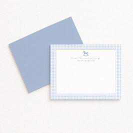 Dusty Blue Gingham Rocking Horse  Boy nursery card 案内状