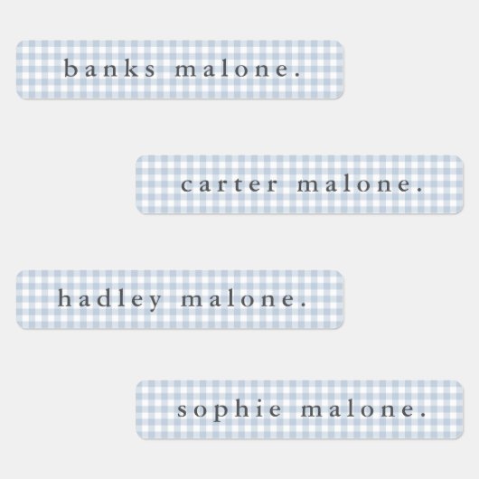 Dusty Blue Gingham Waterproof Name ラベル (グループ)