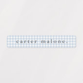 Dusty Blue Gingham Waterproof Name ラベル (デザイン2)