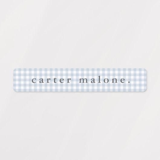 Dusty Blue Gingham Waterproof Name ラベル (デザイン2)