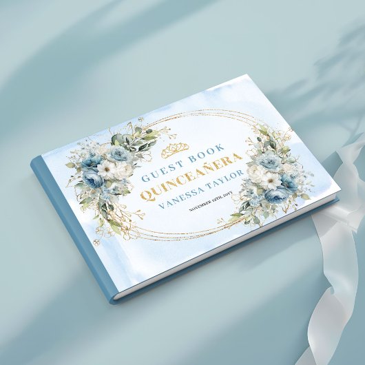 Dusty Blue Gold Eucalyptus Quinceañera Guest Book ゲストブック