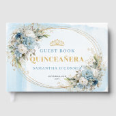 Dusty Blue Gold Tiara Quinceañera Sign‑In Book ゲストブック (正面)