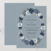 Dusty Blue Graceful Winter Wedding 招待状 (正面/裏面)