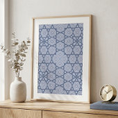 Dusty Blue & Gray Geometric Mandala Pattern Square ポスター