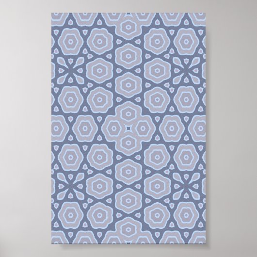 Dusty Blue & Gray Geometric Mandala Pattern Square ポスター (正面)