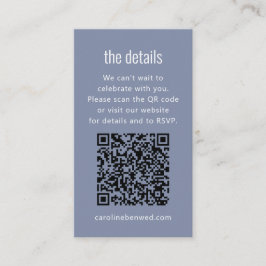 Dusty Blue Gray Modern Minimal Wedding Details QR  エンクロージャーカード