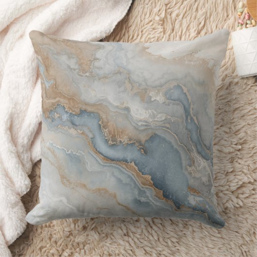 Dusty Blue Gray Tan Beige Abstract クッション (ブランケット)