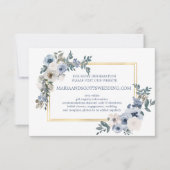 Dusty Blue Gray Whiteフローラ結婚のウェブサイト情報 出欠カード (正面)
