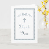 Dusty Blue Greek Frame Bow Religious Thank You カード (黄色い花)