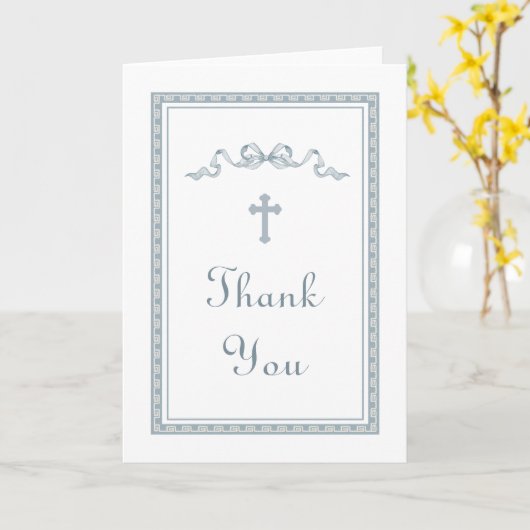 Dusty Blue Greek Frame Bow Religious Thank You カード (黄色い花)
