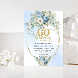 Dusty Blue Greenery 60th Birthday Invitation 招待状