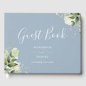 Dusty Blue Greenery Floral Photo Wedding ゲストブック (正面)