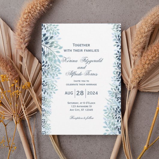 Dusty Blue Greenery Wedding Invitation  招待状