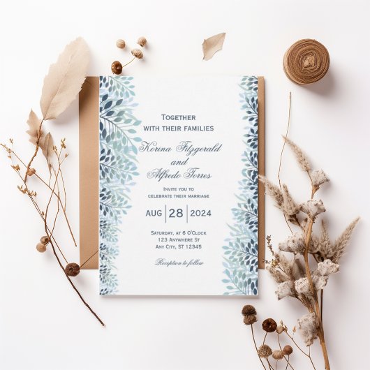 Dusty Blue Greenery Wedding Invitation  招待状