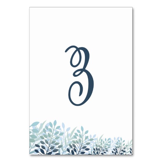 Dusty Blue Greenery Wedding Table Number Card テーブルナンバー (正面)