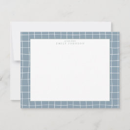 Dusty Blue Grid Frame Note Card 招待状