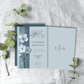 Dusty Blue Hand Drawn Floral Botanical Wedding 招待状