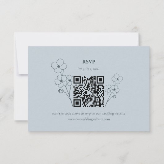 Dusty Blue Hand Drawn Floral QR Code RSVP (裏面)