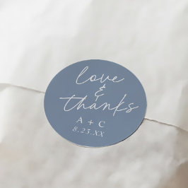 Dusty Blue Handwriting Thank You Wedding Favor ラウンドシール