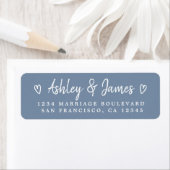 Dusty Blue Heart Script Couple Return Address  ラベル (インサイチュ)
