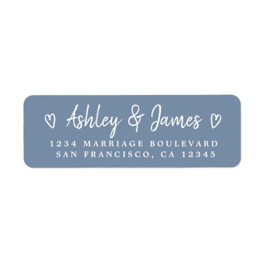 Dusty Blue Heart Script Couple Return Address  ラベル (正面)