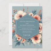 Dusty Blue Heirloom Bloom Wedding 招待状 (正面)