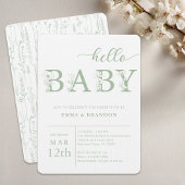 Dusty Blue Hello Baby Wildflower Invitation 招待状