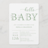 Dusty Blue Hello Baby Wildflower Invitation 招待状 (正面)