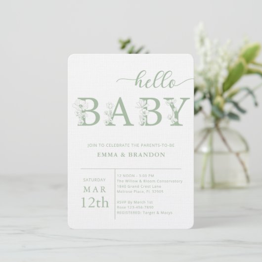 Dusty Blue Hello Baby Wildflower Invitation 招待状 (スタンド正面)