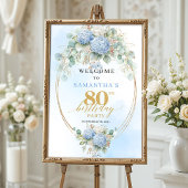 Dusty Blue Hydrangea Boho Floral 80th birthday  ポスター