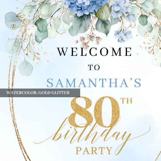 Dusty Blue Hydrangea Boho Floral 80th birthday  ポスター