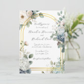 Dusty Blue Hydrangea Floral Customizable Wedding  招待状 (スタンド正面)