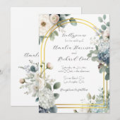 Dusty Blue Hydrangea Floral Customizable Wedding  招待状 (正面/裏面)