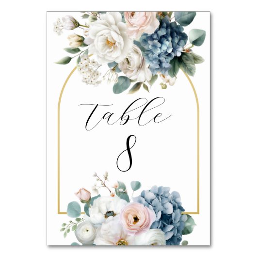 Dusty Blue Hydrangea Floral Table Number Cards テーブルナンバー (正面)