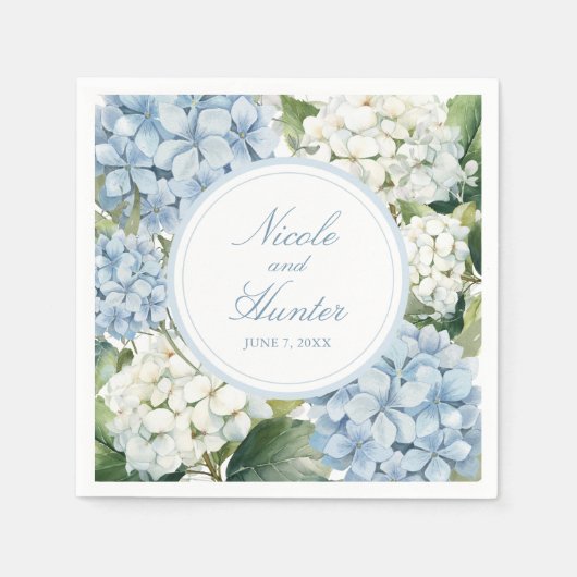 Dusty Blue Hydrangea Floral Wedding スタンダードカクテルナプキン (正面)