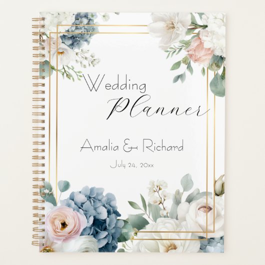 Dusty Blue Hydrangea Floral Wedding Planner プランナー手帳 (正面)