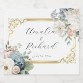 Dusty Blue Hydrangea Flowers Wedding Bottle Labels スパークリングワインラベル (シングルラベル)