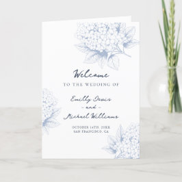 Dusty Blue Hydrangea Folded Wedding Program プログラム