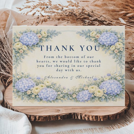 Dusty Blue Hydrangea Garden Wedding サンキューカード