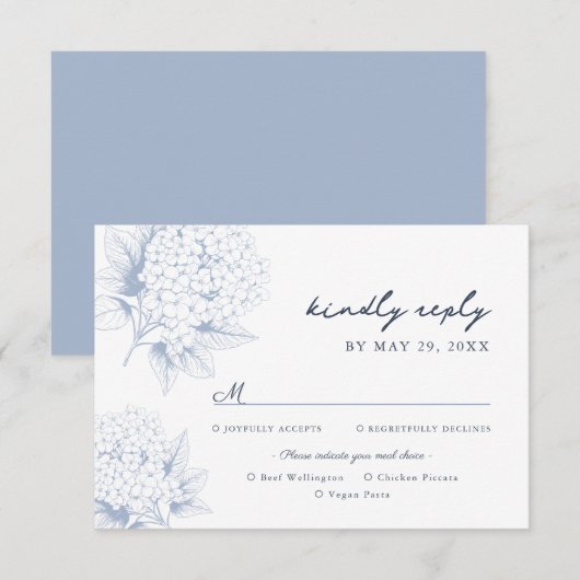 Dusty Blue Hydrangea Meal Options RSVP Card (正面/裏面)