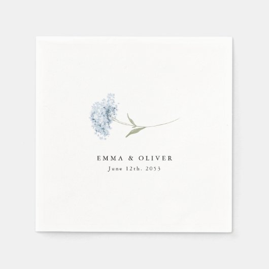 Dusty Blue Hydrangea Personalized Wedding Napkins スタンダードカクテルナプキン (正面)