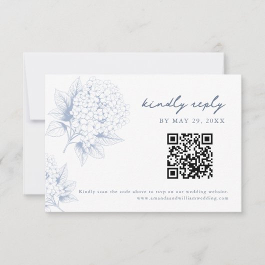 Dusty Blue Hydrangea QR Code RSVP Card (正面)