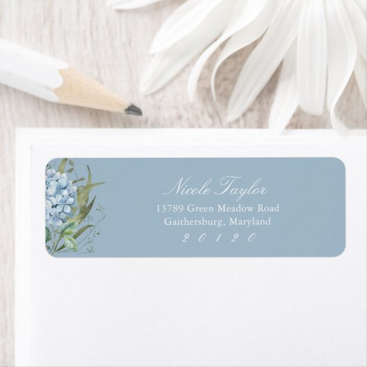 Dusty Blue Hydrangea Return Address Labels ラベル (インサイチュ)