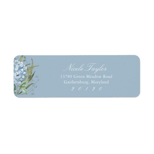 Dusty Blue Hydrangea Return Address Labels ラベル (正面)