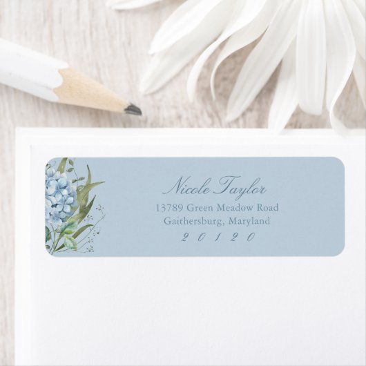 Dusty Blue Hydrangea Return Address Labels ラベル (インサイチュ)