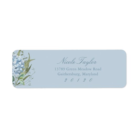 Dusty Blue Hydrangea Return Address Labels ラベル (正面)