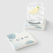 Dusty Blue Hydrangea Watercolor Floral Wedding ストーンコースター (横)
