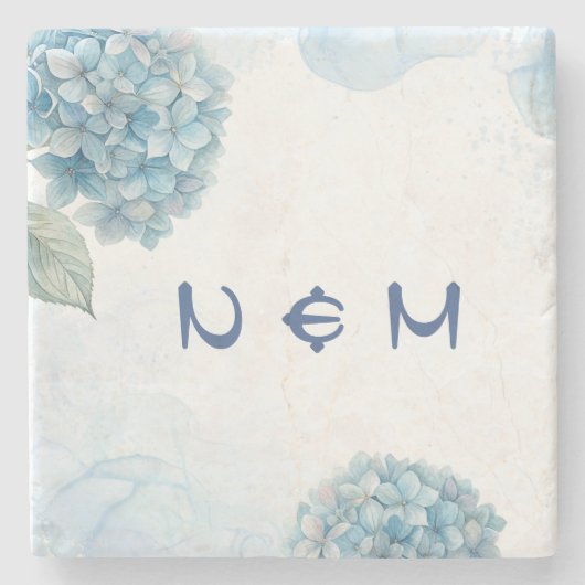 Dusty Blue Hydrangea Watercolor Floral Wedding ストーンコースター (正面)