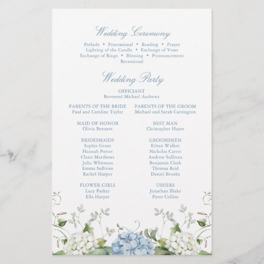 Dusty Blue Hydrangea Wedding Ceremony Program (裏面)