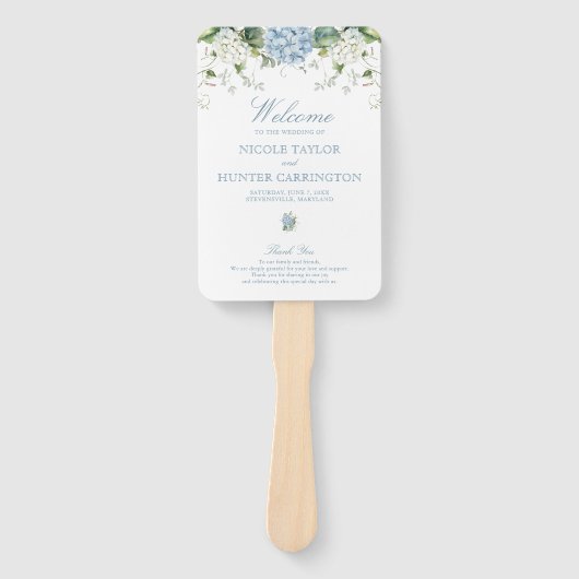 Dusty Blue Hydrangea Wedding Ceremony Program ハンドファン (正面)